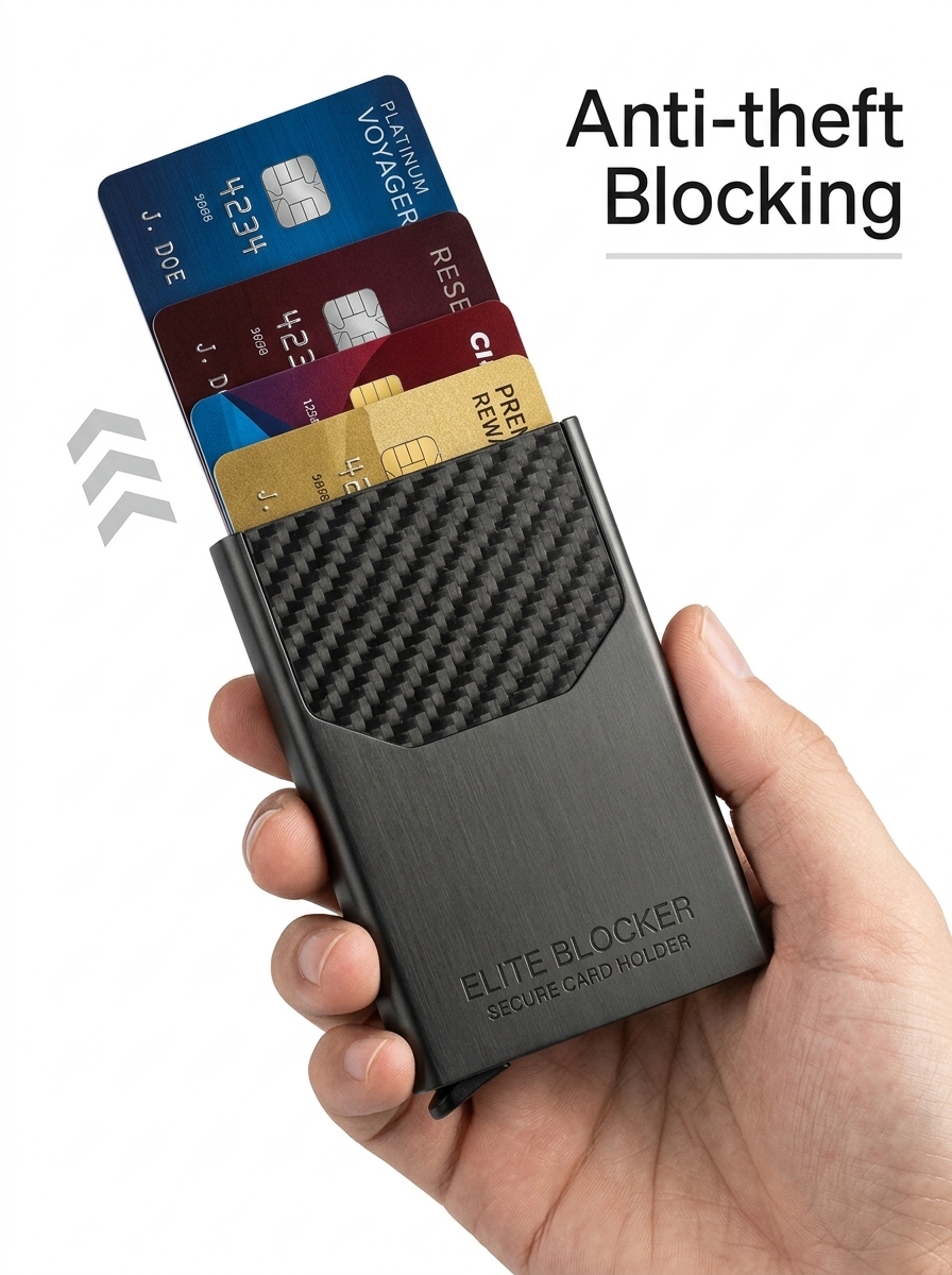 محفظة كروت أوتوماتيكية من الألومنيوم RFID – حافظة فيزا وبطاقات أنيقة | كينجو مارت